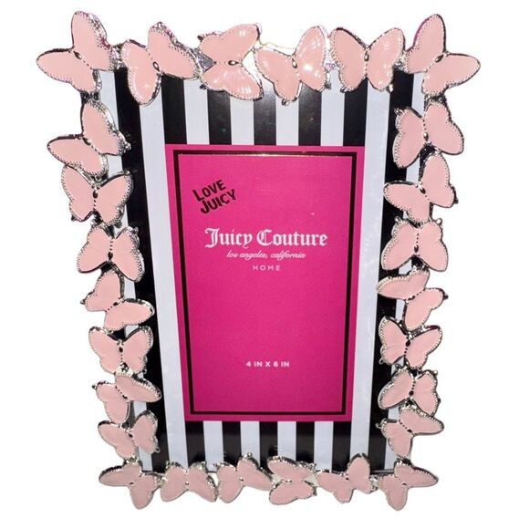 Juicy Couture Home Pink & Silver Butterfly Tabletop Photo Picture Frame 4โ x 6โ - Picture 2 of 7